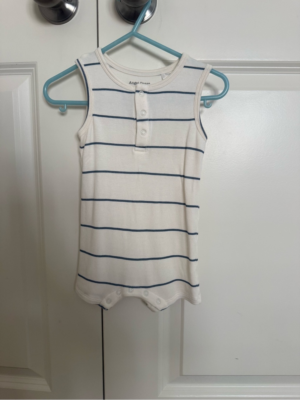 Angel Dear Ivory Tank Romper with Navy Stripes